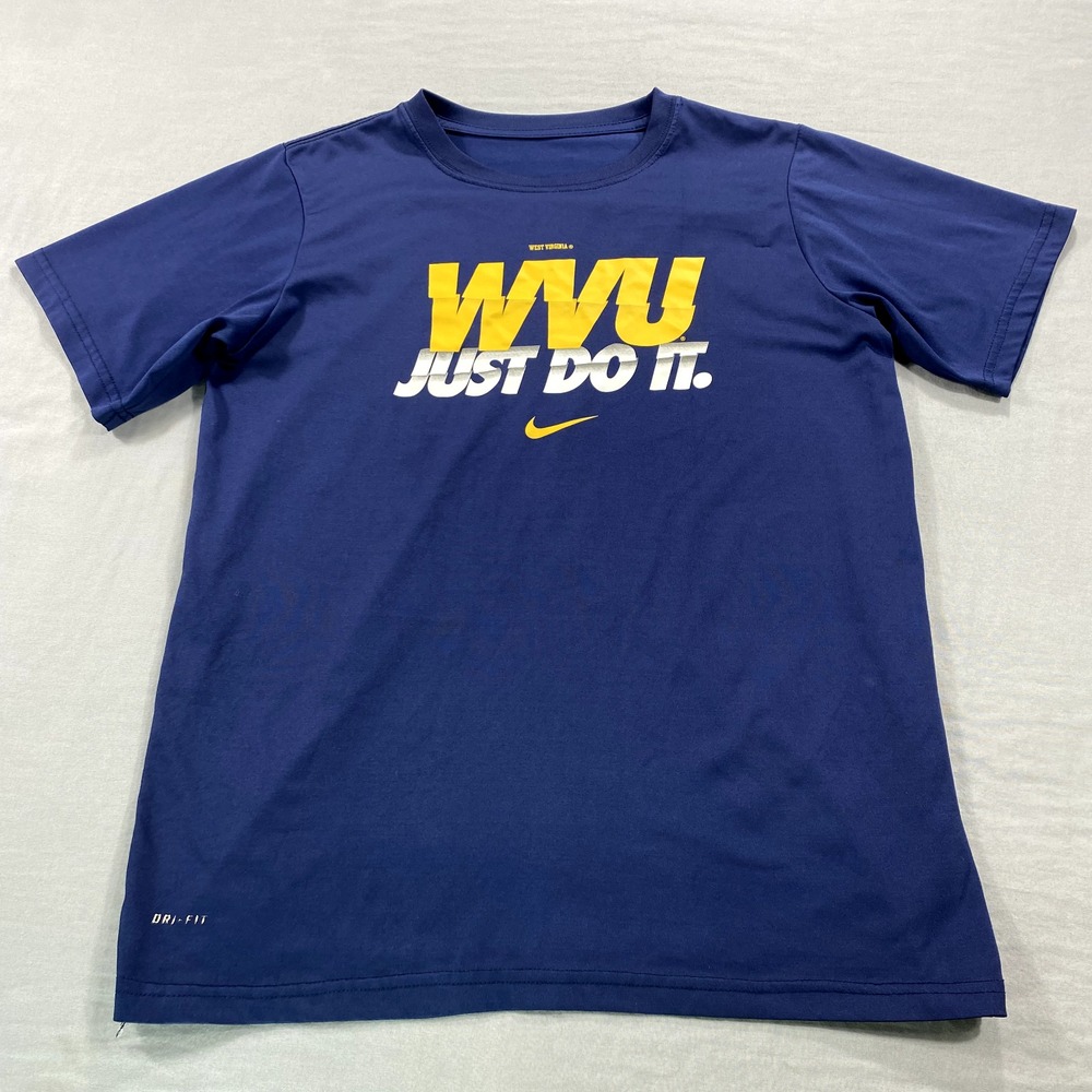 Nike West Virginia Mountaineer Shirt Adult‎ XS Blue Dri-Fit Crew Neck Tee Mens